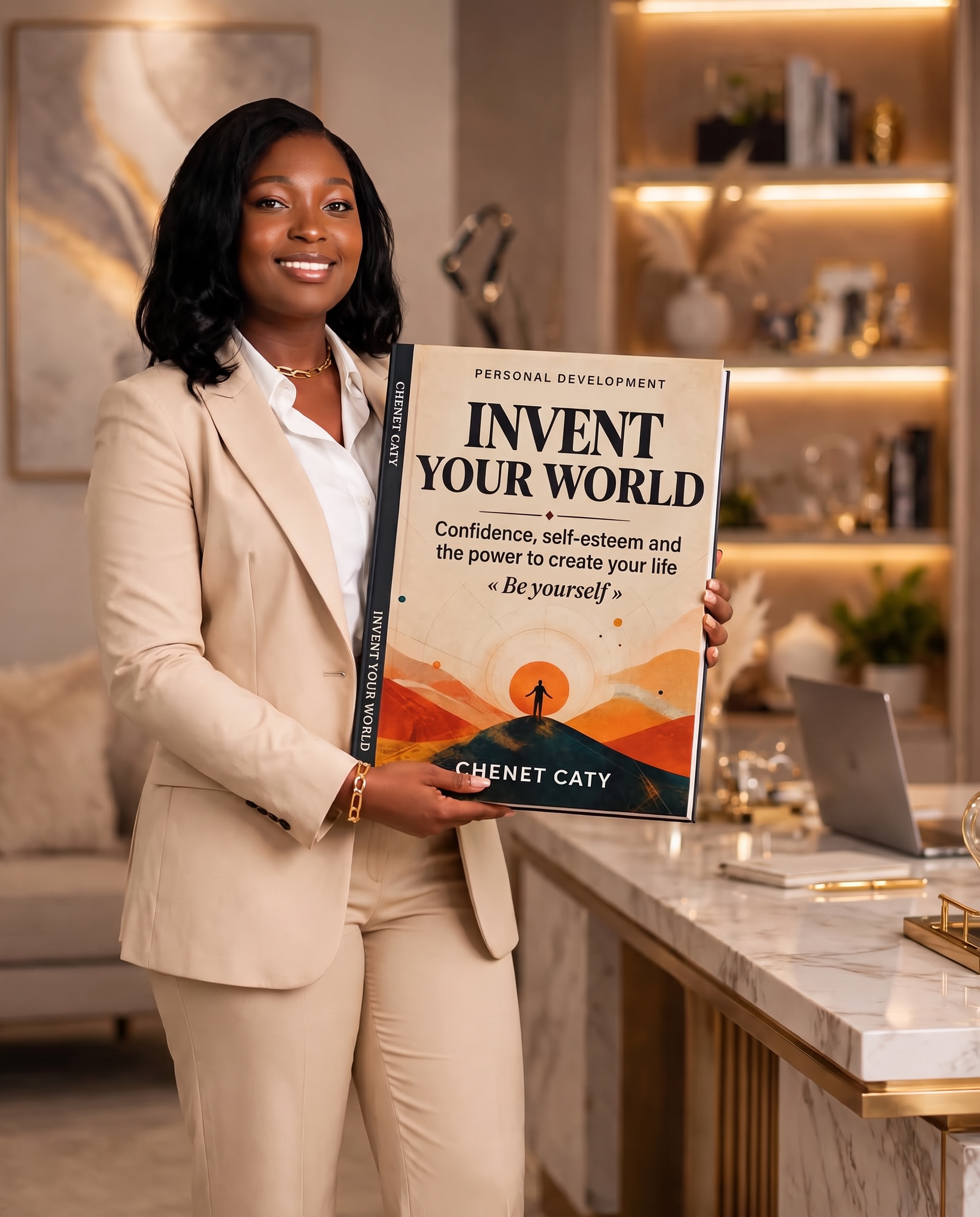 Reader presenting the book Invent Your World
